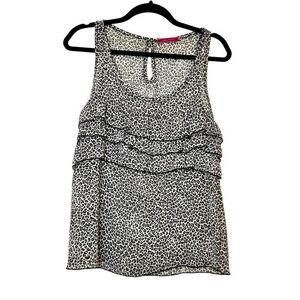 Julie's Closet Leopard Pattern Sleeveless Ruffle Flowy Blouse Black Medium